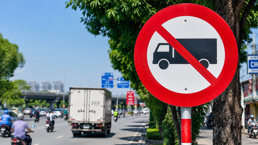 Biển báo cấm xe tải trên đường phố liên quan quy định lưu thông xe bán tải