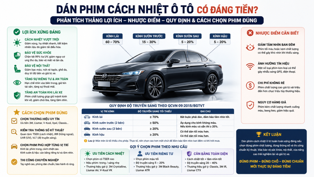 Kỹ thuật viên dán phim cách nhiệt lên kính cửa bên ô tô tại gara
