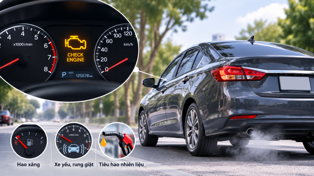Đèn check engine sáng cảnh báo dấu hiệu hỏng bộ chuyển đổi xúc tác