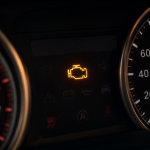 Đèn check engine màu vàng sáng trên bảng đồng hồ ô tô hiện đại