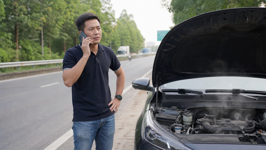 Tài xế dừng xe an toàn và gọi cứu hộ khi động cơ quá nhiệt