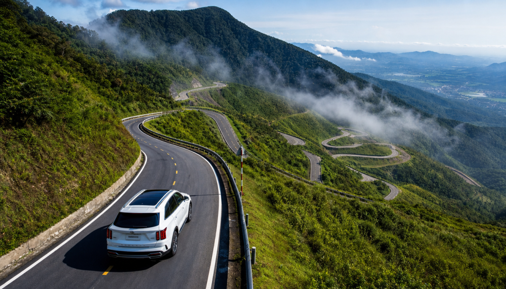 SUV đổ đèo an toàn trên cung đường núi nhiều khúc cua