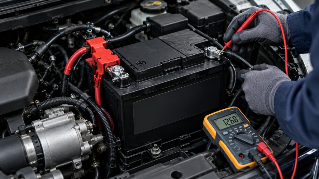 Kỹ thuật viên kiểm tra ắc quy EFB trên xe có hệ thống Start/Stop