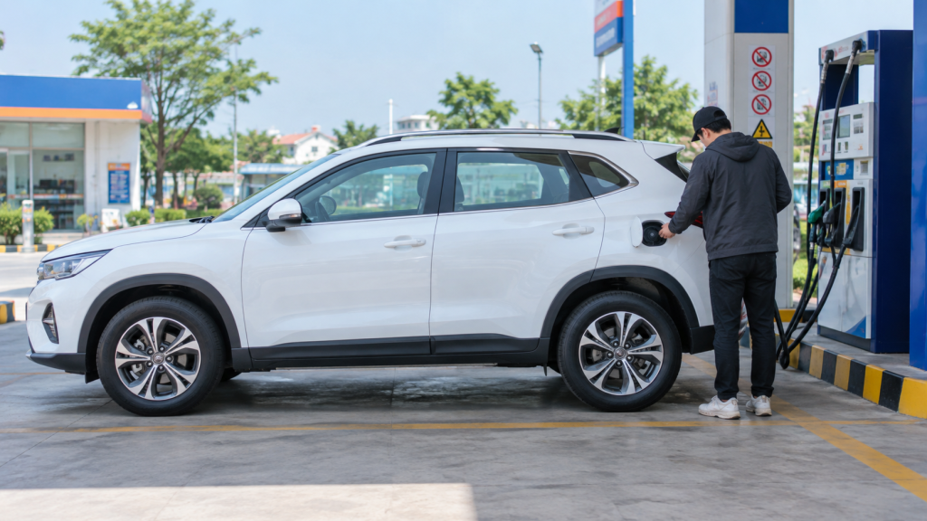 Người lái vặn chặt nắp bình nhiên liệu sau khi đổ xăng ô tô đúng cách