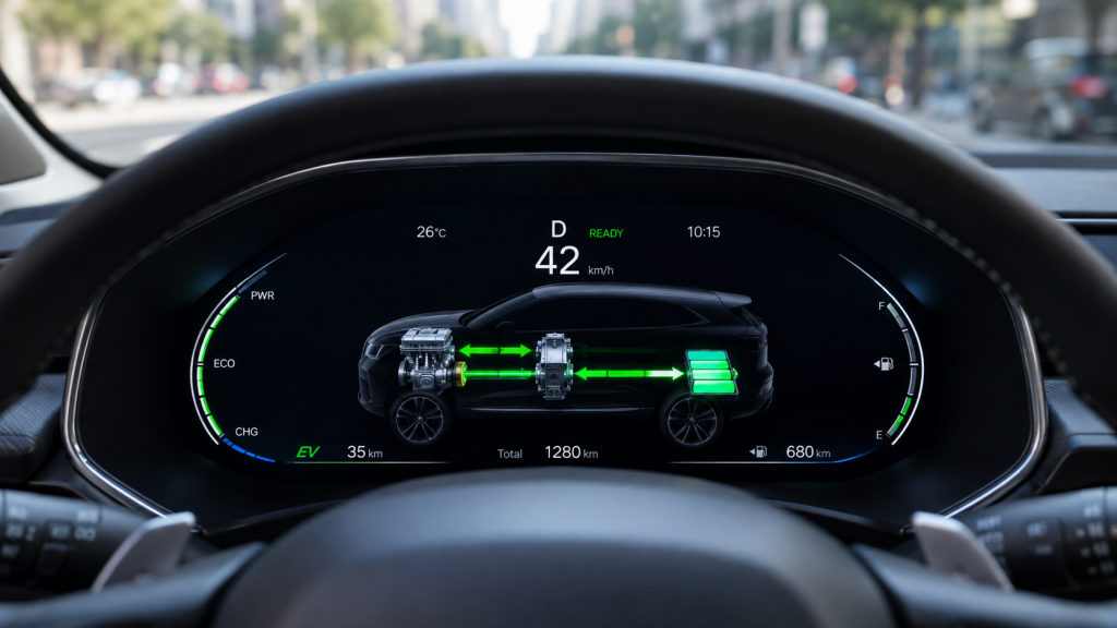 Màn hình luồng năng lượng trên xe hybrid đang tăng doanh số