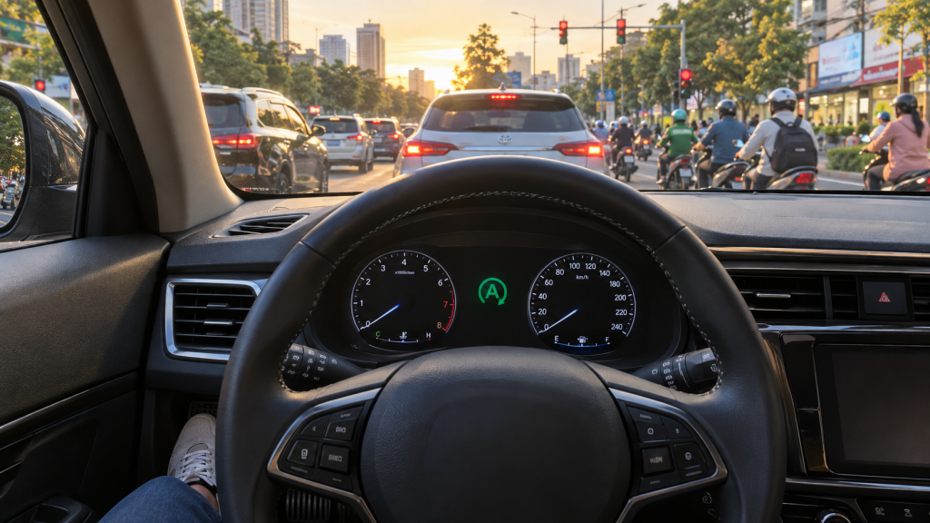 Đồng hồ ô tô báo động cơ tự tắt khi dừng đèn đỏ nhờ Start/Stop