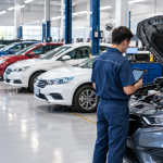 Nhiều ô tô xếp hàng tại xưởng dịch vụ chờ kiểm tra khi xe bị triệu hồi